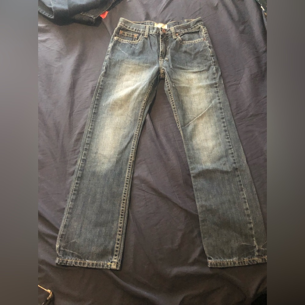 Size 8 boys blue jeans 2 pairs and 1 under armour sweater lot $20